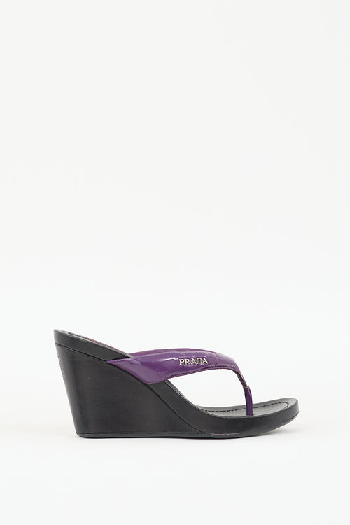 Prada Sport Purple & Black Patent Leather Wedge Sandal