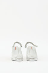 Prada Sport Silver Metallic Leather Slingback Wedge Heel