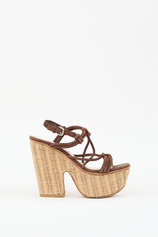 Prada Sport Brown Suede & Wicker Platform Sandal