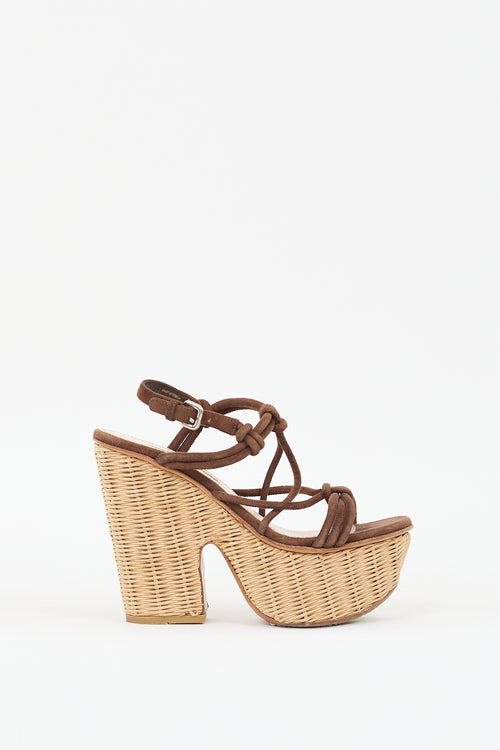 Prada Sport Brown Suede & Wicker Platform Sandal