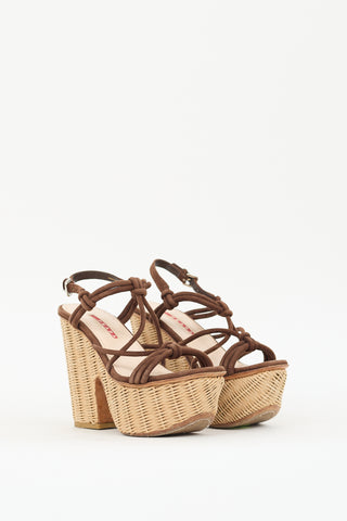 Prada Sport Brown Suede & Wicker Platform Sandal