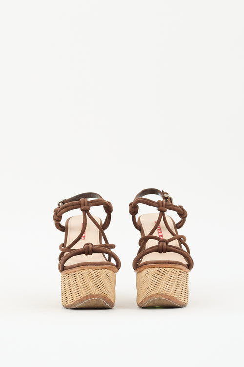 Prada Sport Brown Suede & Wicker Platform Sandal