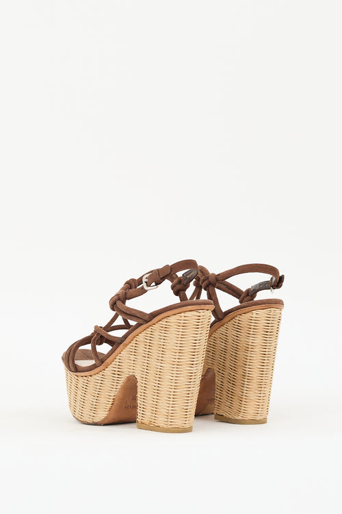 Prada Sport Brown Suede & Wicker Platform Sandal