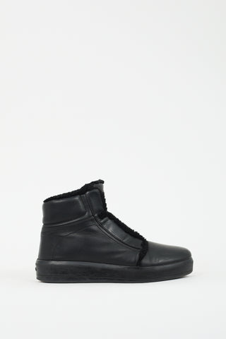 Prada Sport Black Leather & Shearling Zip Boot