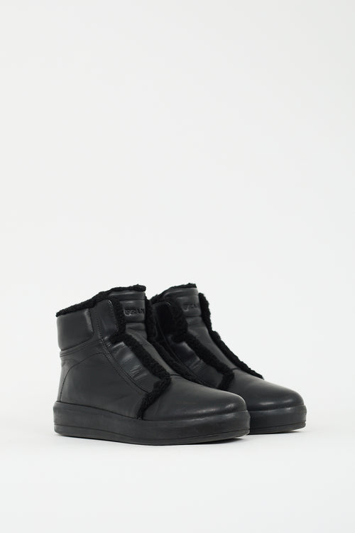 Prada Sport Black Leather & Shearling Zip Boot