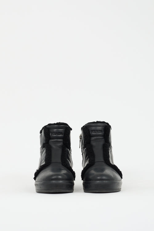 Prada Sport Black Leather & Shearling Zip Boot