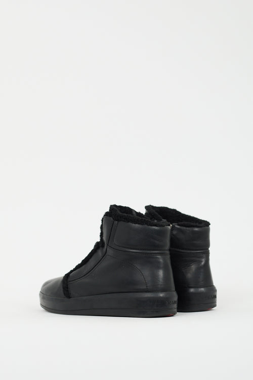 Prada Sport Black Leather & Shearling Zip Boot