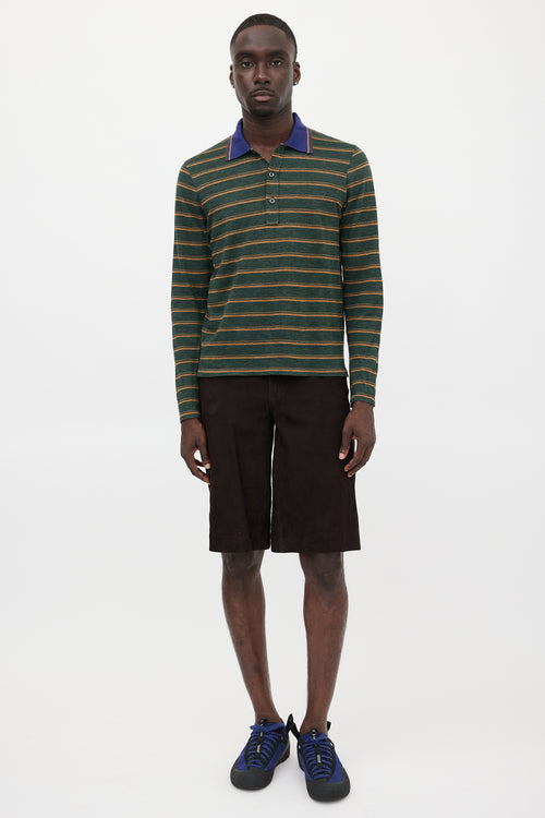 Prada Striped Jersey Polo Top