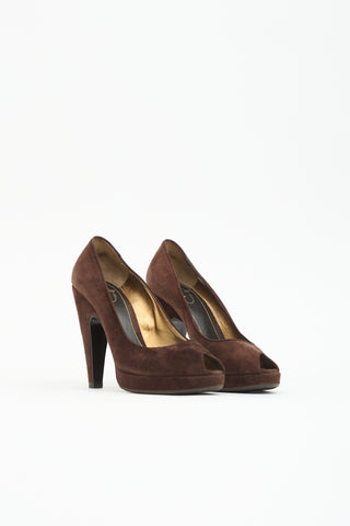 Prada Suede Peep Toe Pump