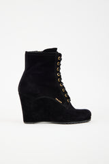 Prada Suede Lace Up Wedge Boot