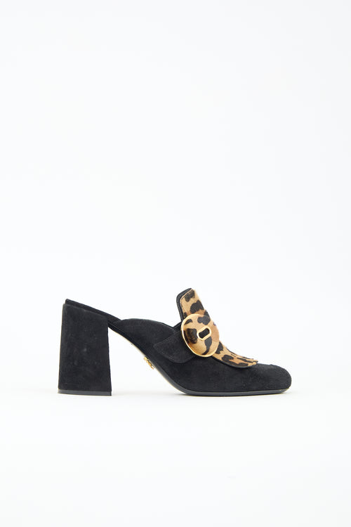 Prada Suede Printed Fringe Mule