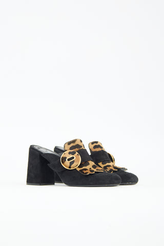 Prada Suede Printed Fringe Mule