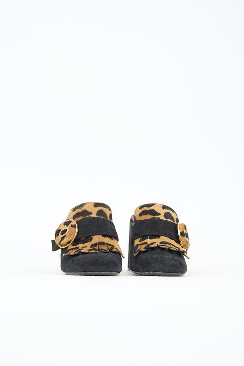 Prada Suede Printed Fringe Mule