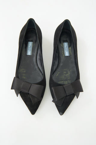 Prada Suede & Satin Bow Flat