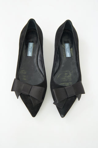 Prada Suede & Satin Bow Flat
