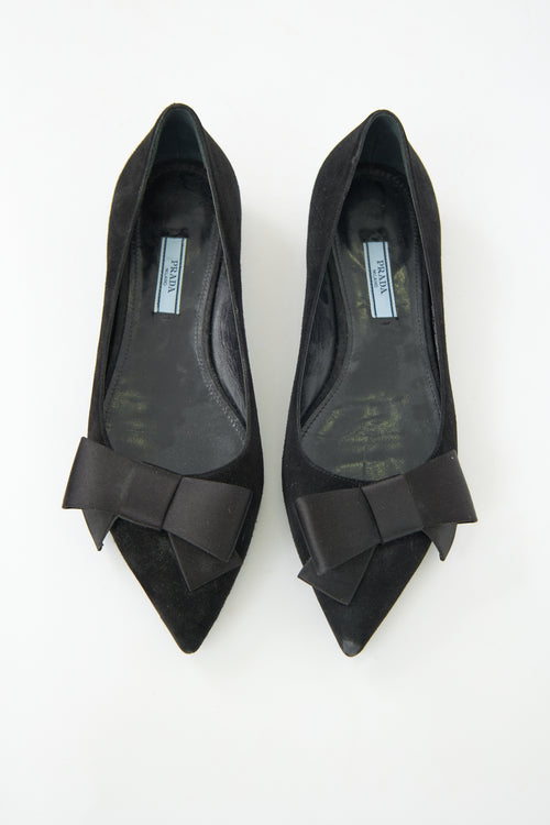 Prada Suede & Satin Bow Flat