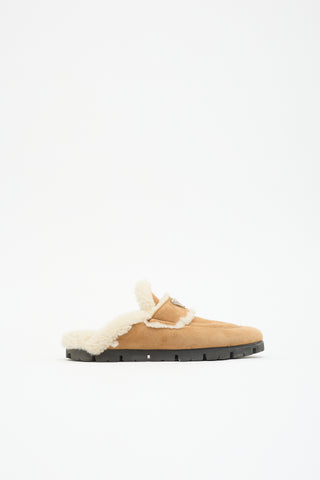 Prada Suede & Shearling Logo Mule