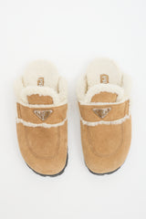 Prada Suede & Shearling Logo Mule