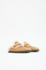 Prada Suede & Shearling Logo Mule