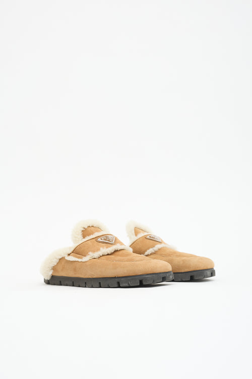 Prada Suede & Shearling Logo Mule