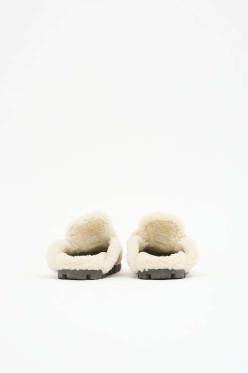 Prada Suede & Shearling Logo Mule