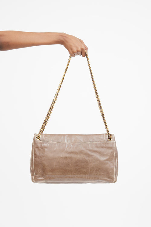 2011 Taupe Leather Pattina Push Lock Shoulder Bag
