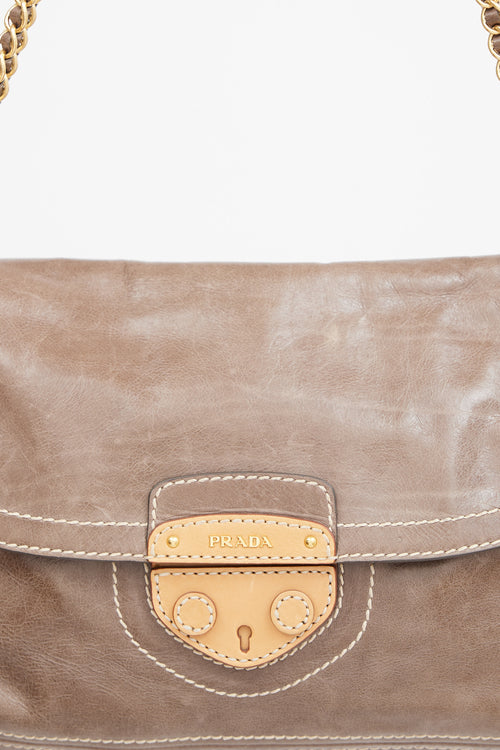 2011 Taupe Leather Pattina Push Lock Shoulder Bag
