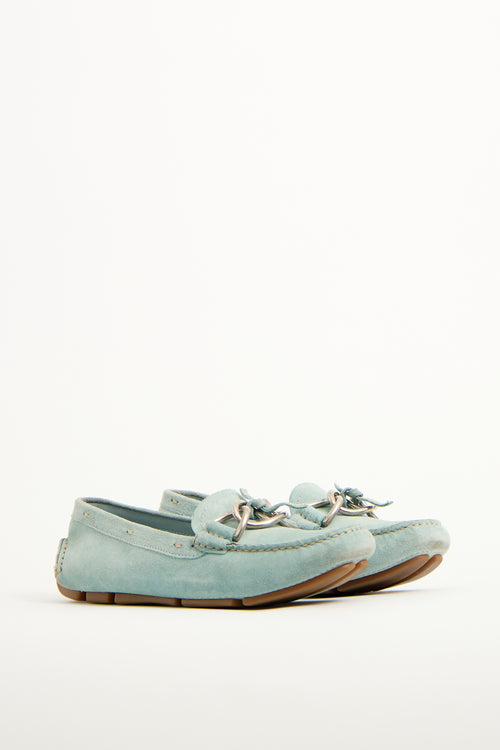 Prada Teal Suede Driving Loafer