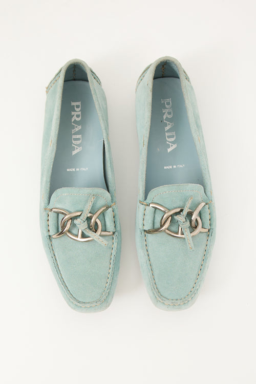 Prada Teal Suede Driving Loafer