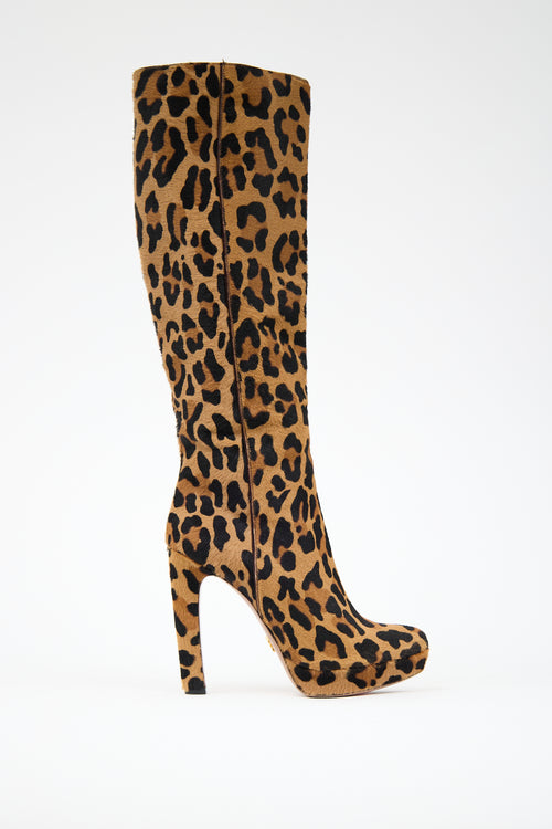 Prada Printed Hair Knee High Boot