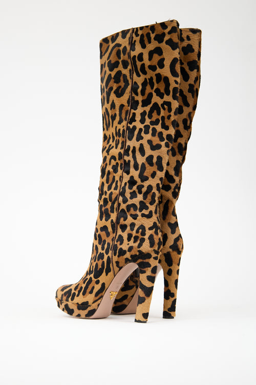 Prada Printed Hair Knee High Boot