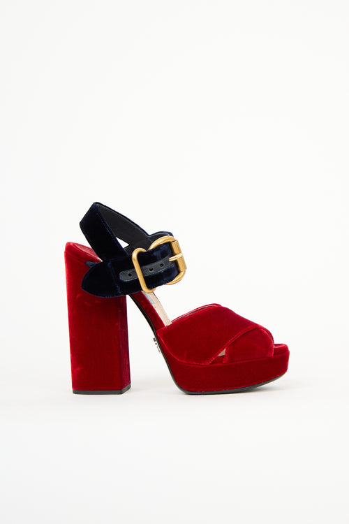 Prada Velvet Criss Cross Platform Heel