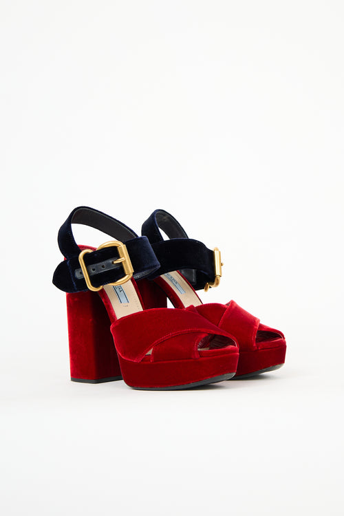 Prada Velvet Criss Cross Platform Heel