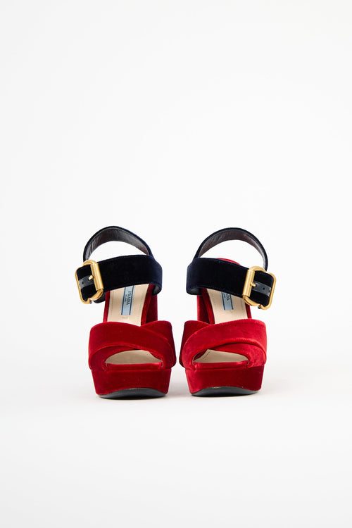 Prada Velvet Criss Cross Platform Heel
