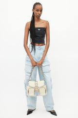 Prada Vintage Beige & Blue Nylon Shoulder Bag