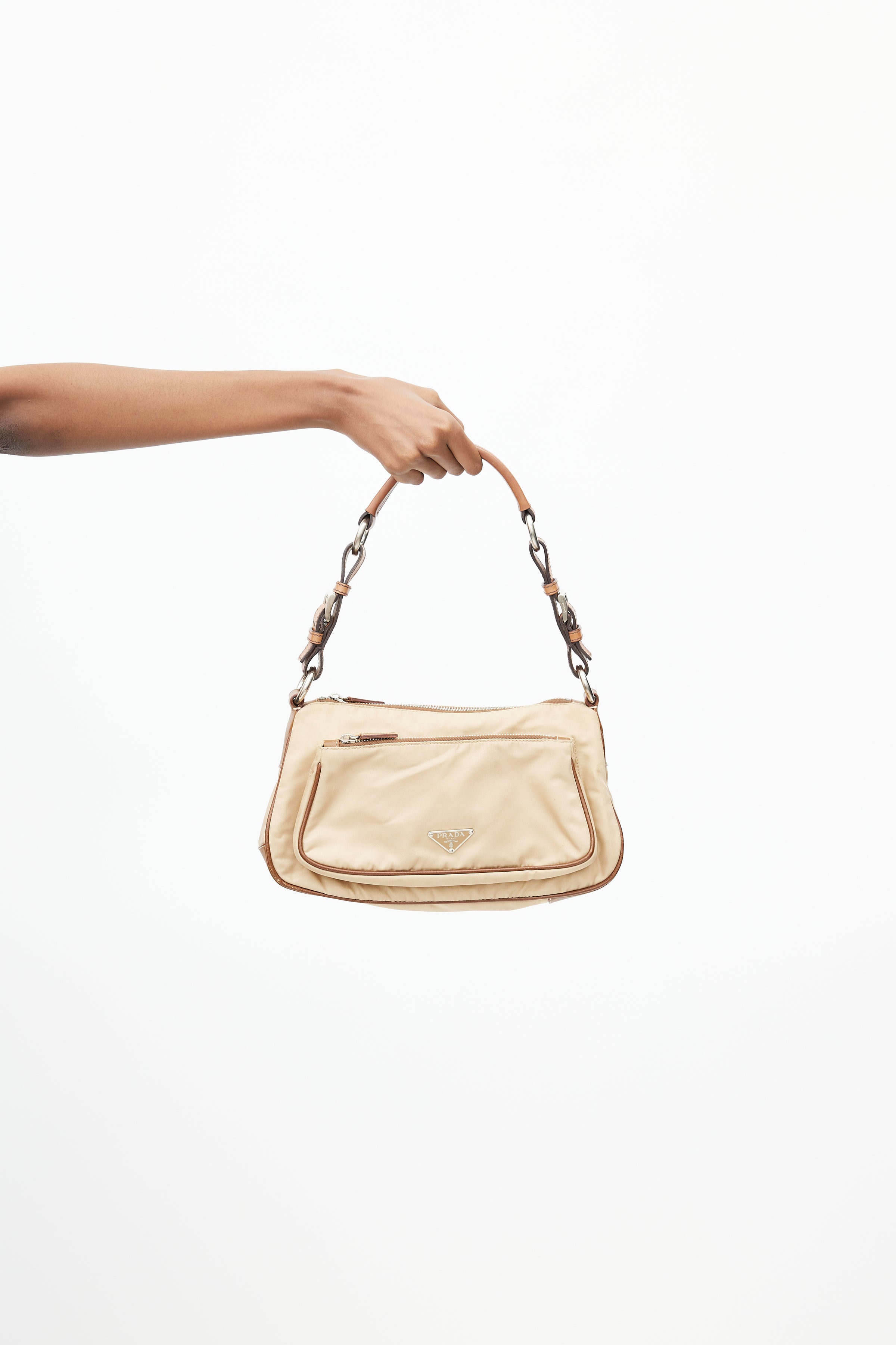 Prada // Vintage Beige Nylon Shoulder Bag – VSP Consignment