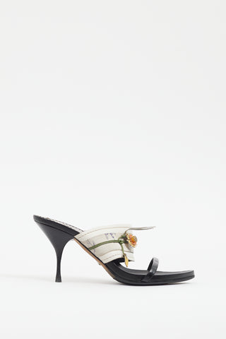 Prada Vintage Black & White Floral Heeled Mule