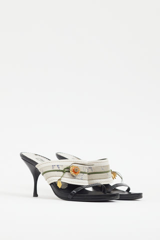 Prada Vintage Black & White Floral Heeled Mule