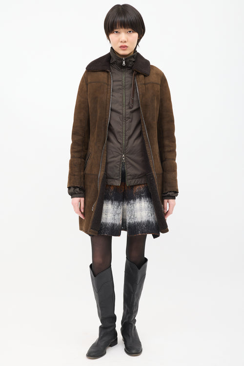 Prada Vintage Brown Shearling & Nylon 2-in-1 Coat