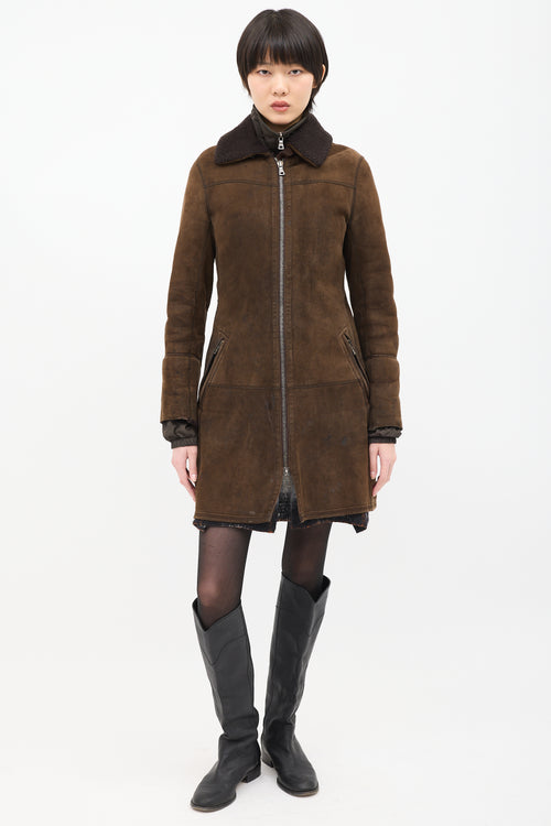 Prada Vintage Brown Shearling & Nylon 2-in-1 Coat
