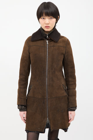 Prada Vintage Brown Shearling & Nylon 2-in-1 Coat