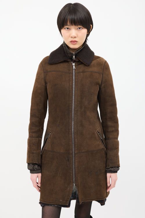 Prada Vintage Brown Shearling & Nylon 2-in-1 Coat