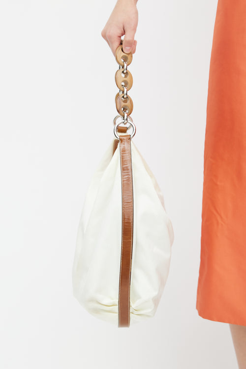 Prada Vintage Cream Nylon & Mariner Wood Shoulder Bag