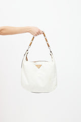 Prada Vintage Cream Nylon & Mariner Wood Shoulder Bag