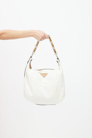 Prada Vintage Cream Nylon & Mariner Wood Shoulder Bag