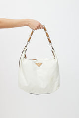 Prada Vintage Cream Nylon & Mariner Wood Shoulder Bag