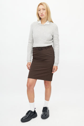 Prada Vintage Dark Brown Nylon Belted Skirt