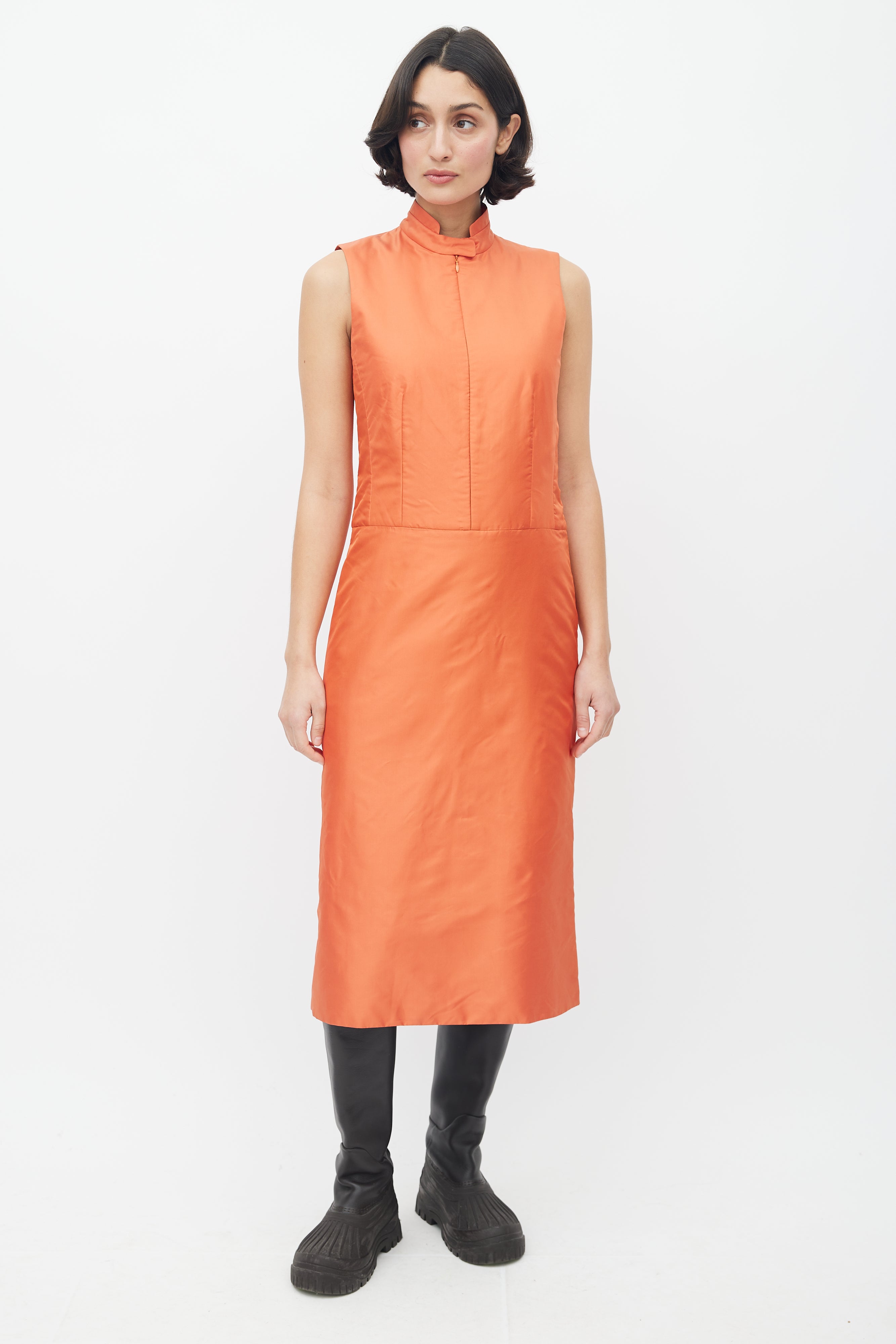 orange prada dress Prada Orange And White Crepe Sleeveless Dress M