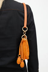 Prada Vintage Orange Suede Pom Pom Shoulder Bag