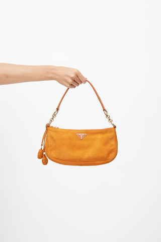 Prada Vintage Orange Suede Pom Pom Shoulder Bag